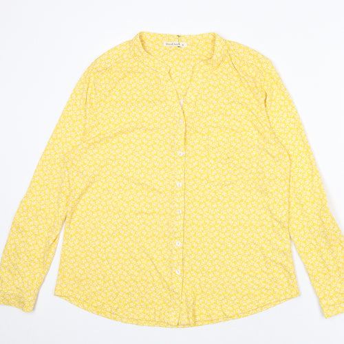 Woolovers Womens Yellow Geometric Viscose Basic Button-Up Size M V-Neck - Flowers