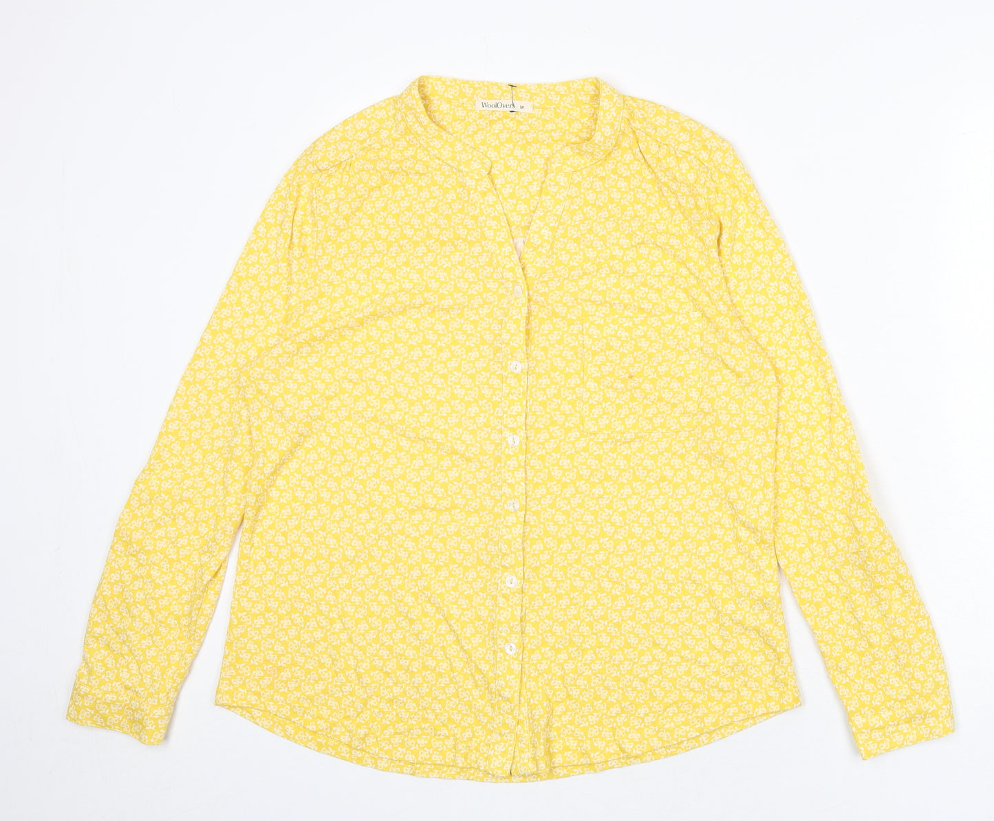 Woolovers Womens Yellow Geometric Viscose Basic Button-Up Size M V-Neck - Flowers