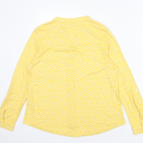 Woolovers Womens Yellow Geometric Viscose Basic Button-Up Size M V-Neck - Flowers