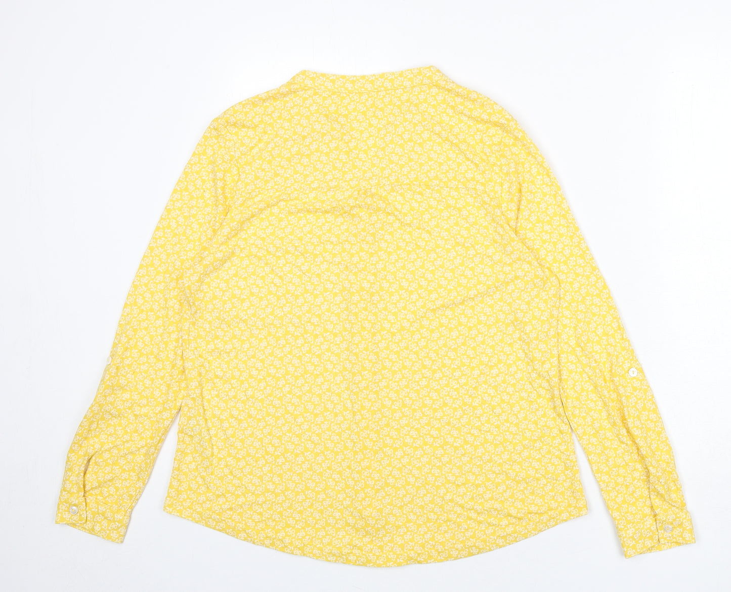 Woolovers Womens Yellow Geometric Viscose Basic Button-Up Size M V-Neck - Flowers