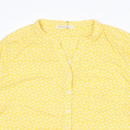 Woolovers Womens Yellow Geometric Viscose Basic Button-Up Size M V-Neck - Flowers