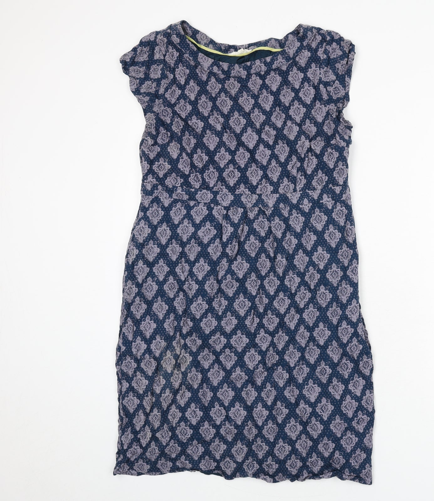White Stuff Womens Blue Geometric Viscose A-Line Size 12 Boat Neck Zip