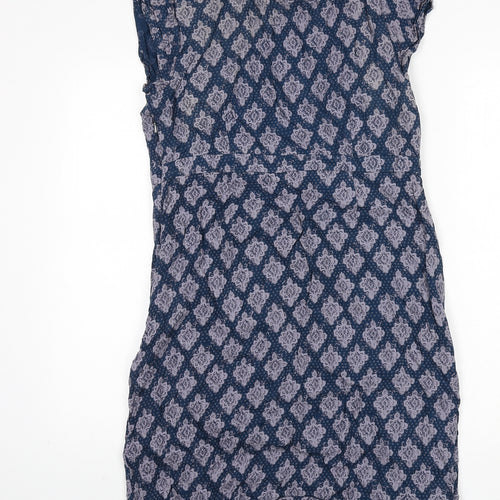 White Stuff Womens Blue Geometric Viscose A-Line Size 12 Boat Neck Zip
