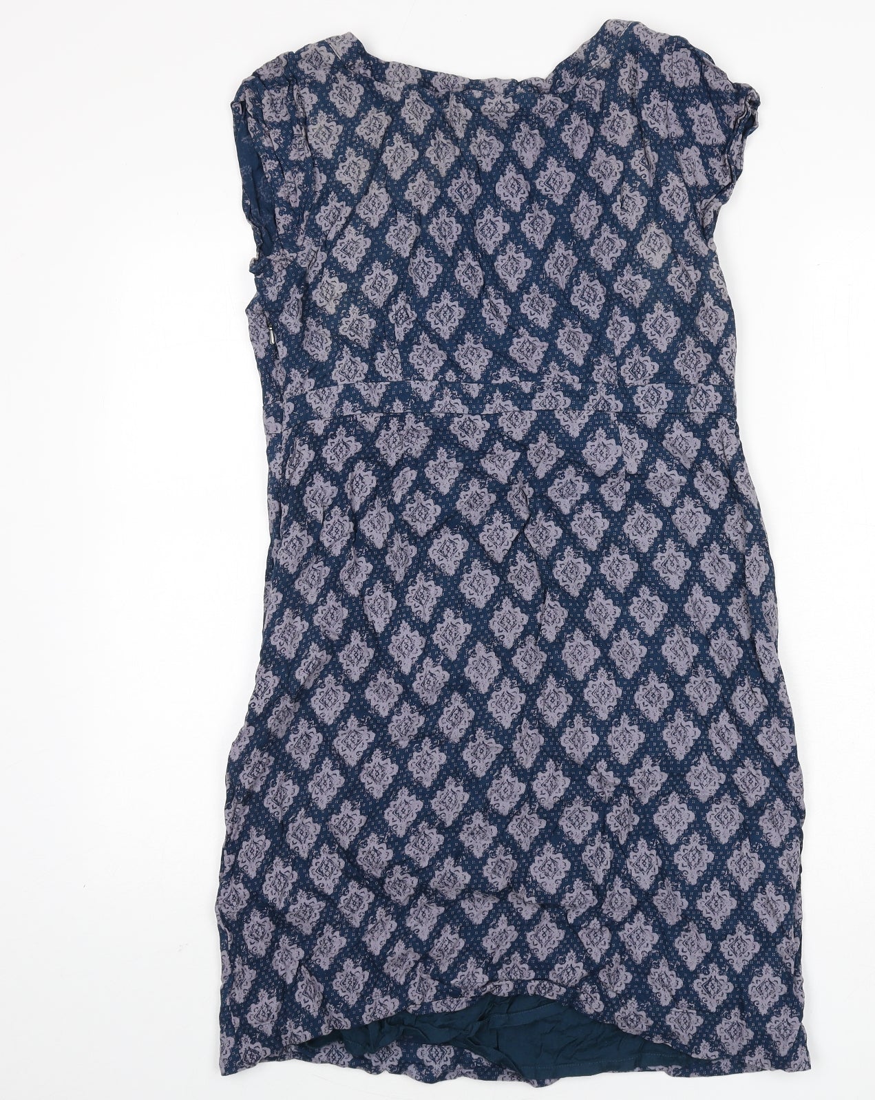 White Stuff Womens Blue Geometric Viscose A-Line Size 12 Boat Neck Zip