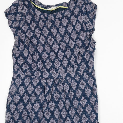 White Stuff Womens Blue Geometric Viscose A-Line Size 12 Boat Neck Zip
