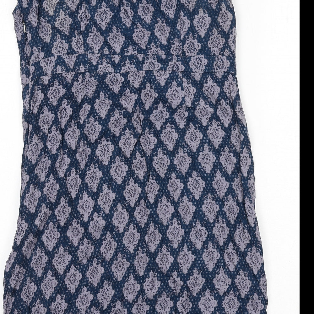 White Stuff Womens Blue Geometric Viscose A-Line Size 12 Boat Neck Zip