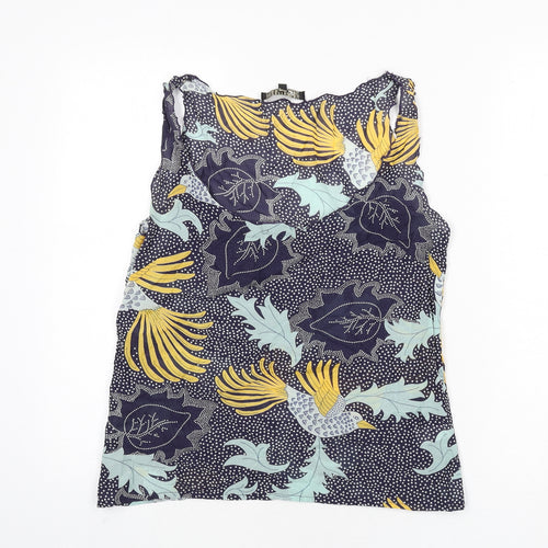 BiBA Womens Blue Geometric Viscose Basic Tank Size 8 Scoop Neck