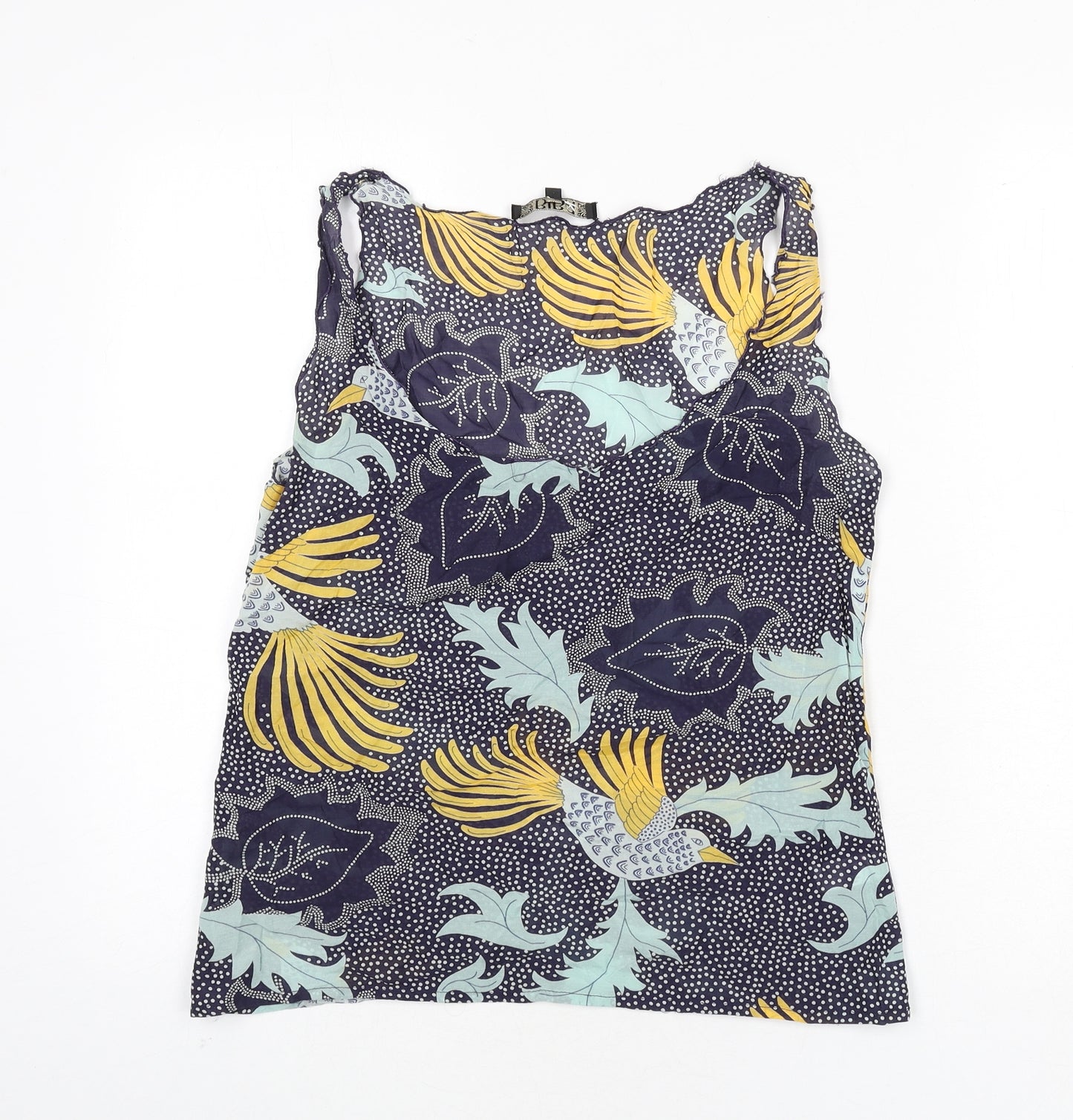 BiBA Womens Blue Geometric Viscose Basic Tank Size 8 Scoop Neck