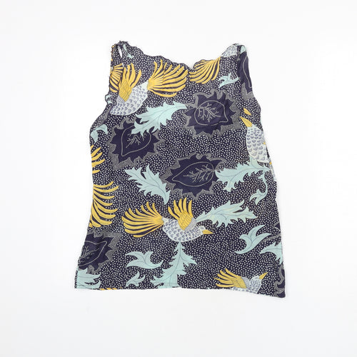 BiBA Womens Blue Geometric Viscose Basic Tank Size 8 Scoop Neck