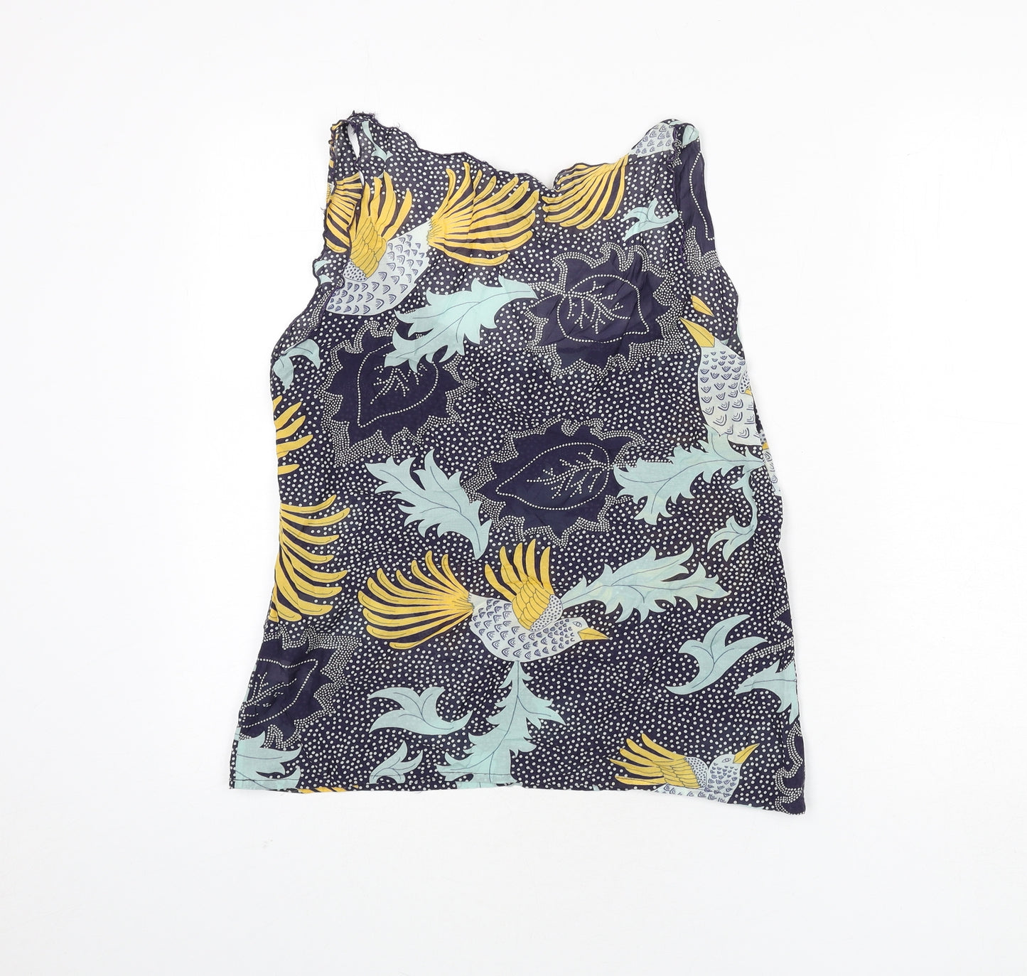 BiBA Womens Blue Geometric Viscose Basic Tank Size 8 Scoop Neck