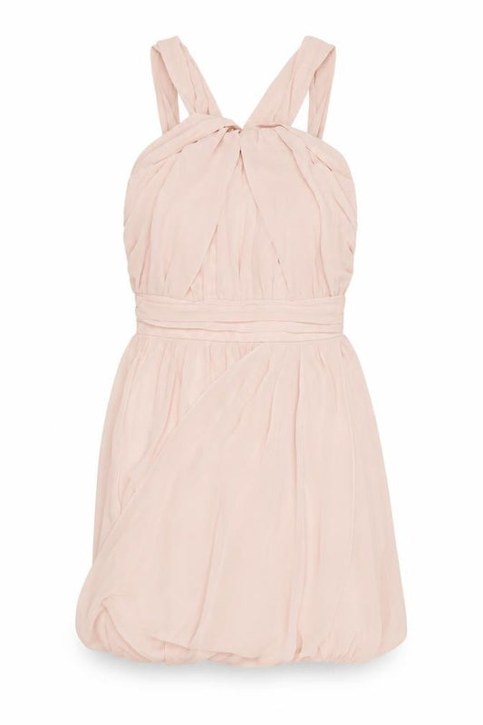Front view of ASOS women’s pink polyester mini, size UK 8, halter zip