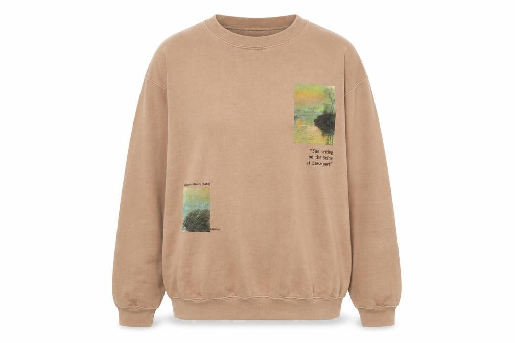 Front view of Modern Native women’s pink polyester pullover sweatshirt, size M, pullover - claude monet