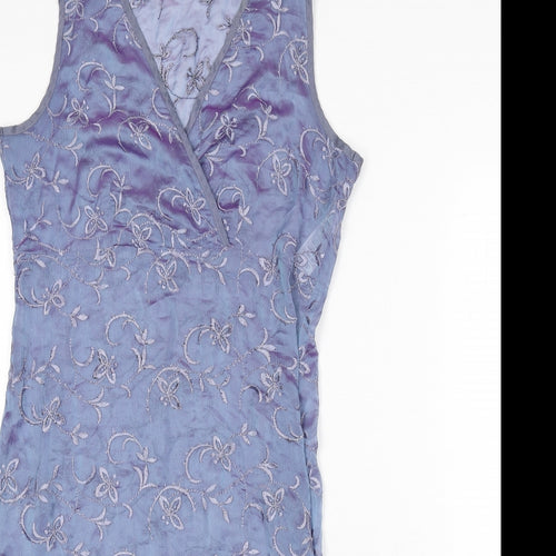 St Michael Womens Blue Floral Polyester A-Line Size 10 V-Neck Pullover - Embroidered Detail