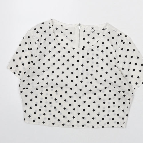 Missguided Womens White Polka Dot Polyester Cropped Blouse Size 8 Round Neck