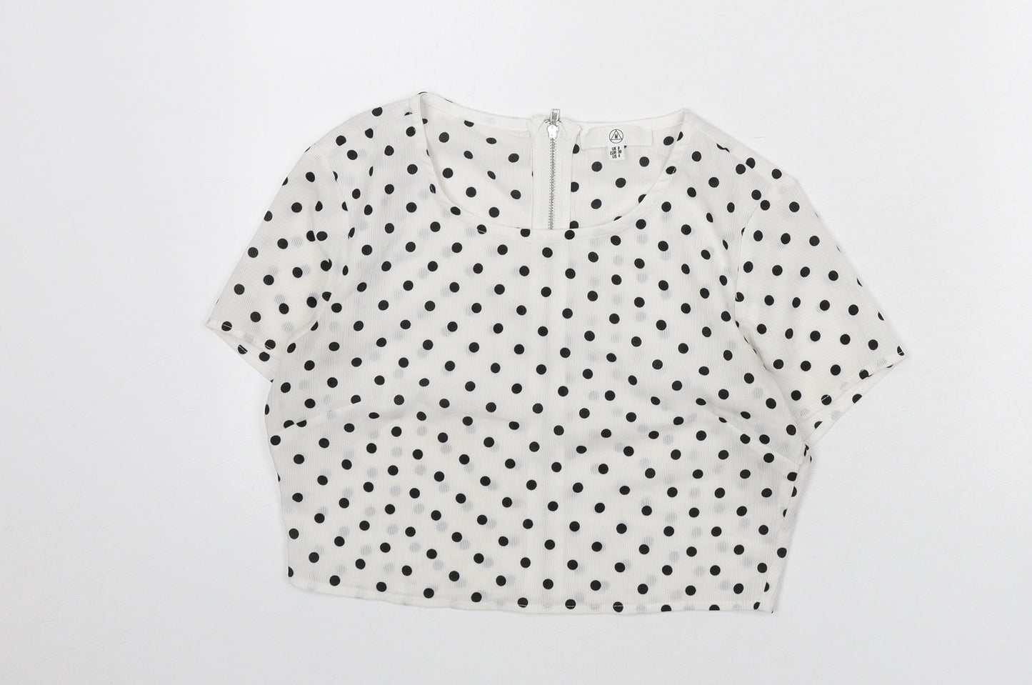 Missguided Womens White Polka Dot Polyester Cropped Blouse Size 8 Round Neck