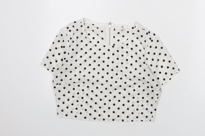 Missguided Womens White Polka Dot Polyester Cropped Blouse Size 8 Round Neck