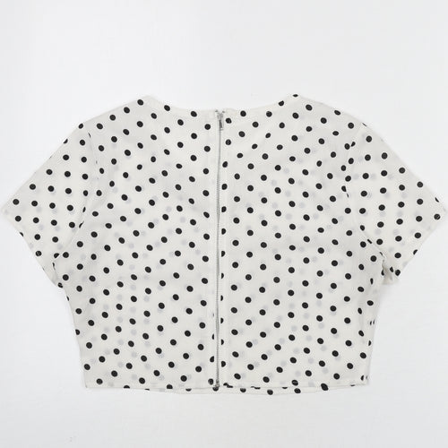 Missguided Womens White Polka Dot Polyester Cropped Blouse Size 8 Round Neck