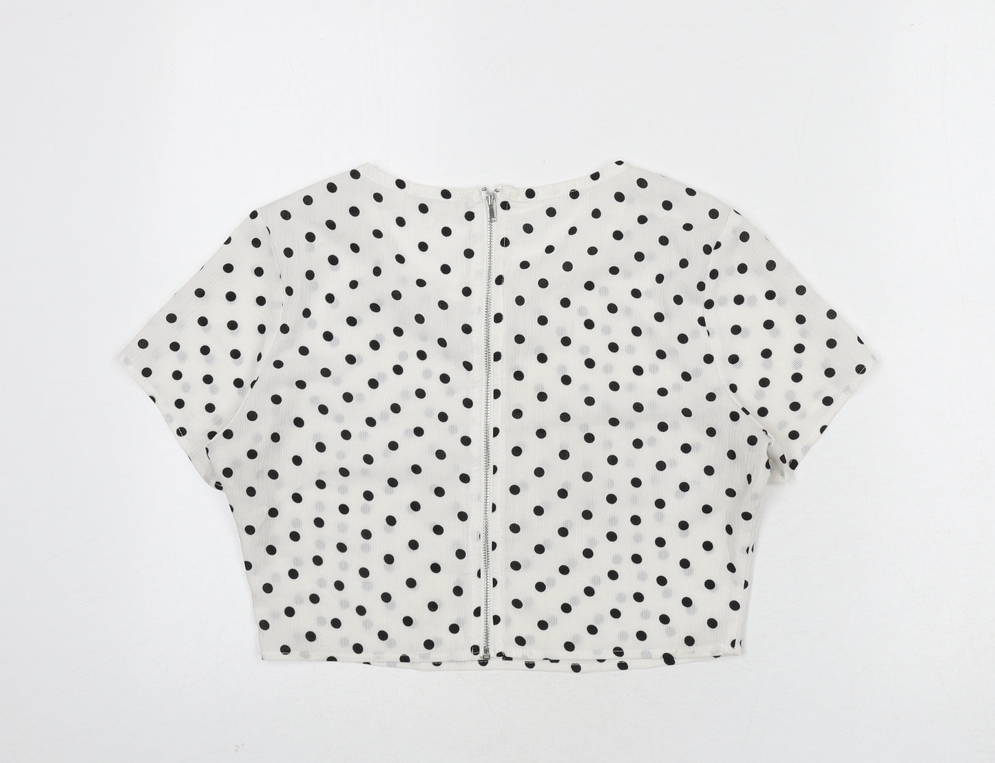 Missguided Womens White Polka Dot Polyester Cropped Blouse Size 8 Round Neck