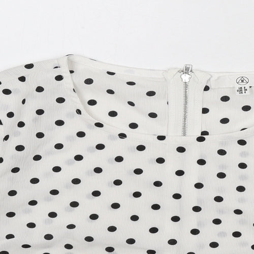 Missguided Womens White Polka Dot Polyester Cropped Blouse Size 8 Round Neck