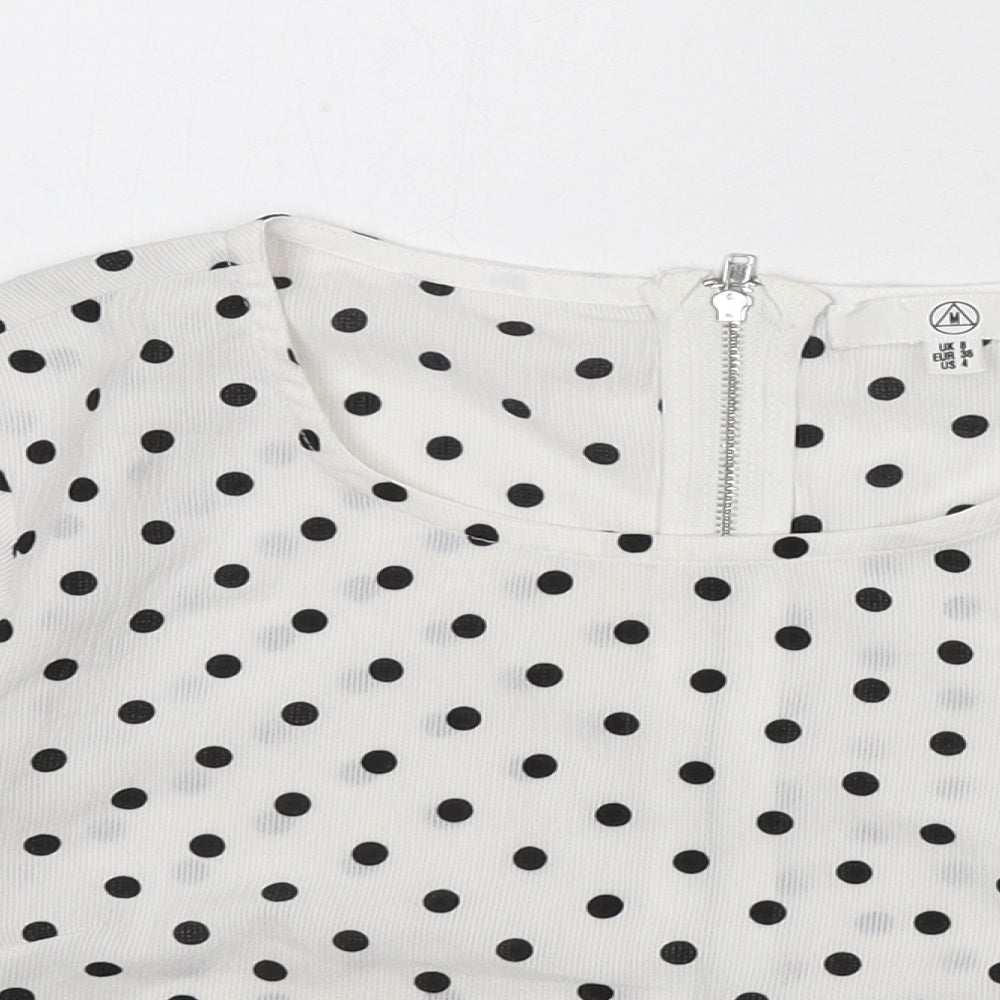 Missguided Womens White Polka Dot Polyester Cropped Blouse Size 8 Round Neck