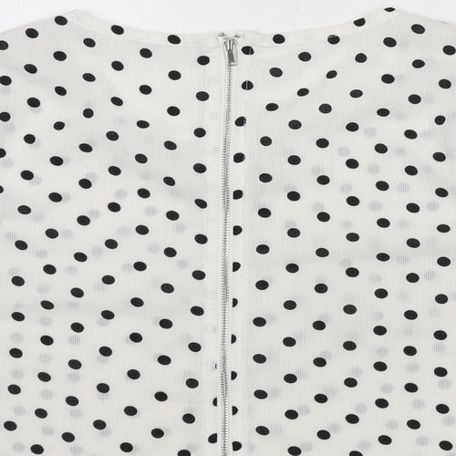 Missguided Womens White Polka Dot Polyester Cropped Blouse Size 8 Round Neck