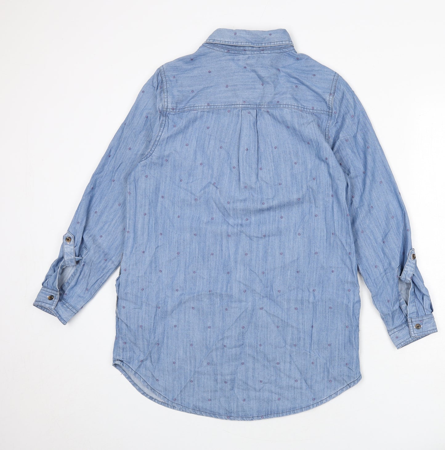 White Stuff Womens Blue Polka Dot Lyocell Tunic Blouse Size 12 Collared
