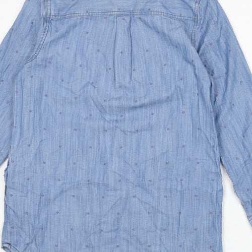 White Stuff Womens Blue Polka Dot Lyocell Tunic Blouse Size 12 Collared