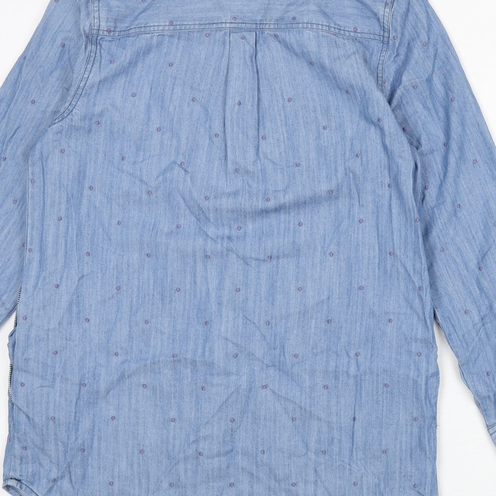 White Stuff Womens Blue Polka Dot Lyocell Tunic Blouse Size 12 Collared