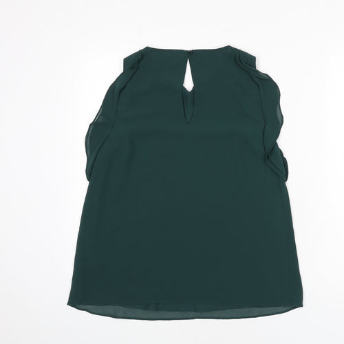 H&M Womens Green Polyester Basic Blouse Size 10 Round Neck - Ruffle Detail