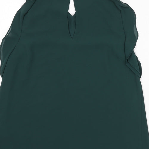 H&M Womens Green Polyester Basic Blouse Size 10 Round Neck - Ruffle Detail