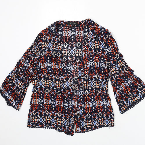 New Look Womens Multicoloured Geometric Viscose Kimono Blouse Size 6 V-Neck - Lace Trim