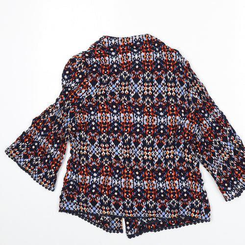 New Look Womens Multicoloured Geometric Viscose Kimono Blouse Size 6 V-Neck - Lace Trim