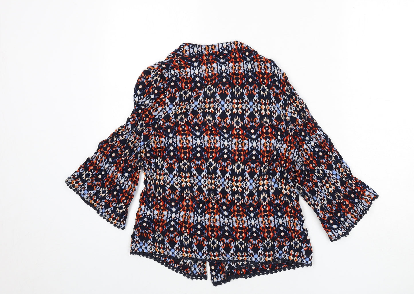 New Look Womens Multicoloured Geometric Viscose Kimono Blouse Size 6 V-Neck - Lace Trim