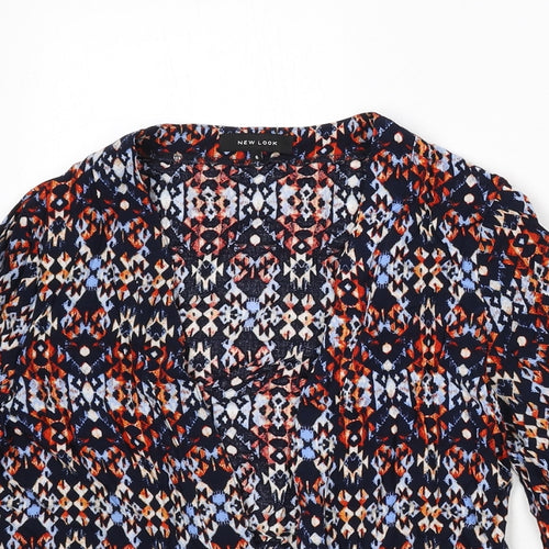 New Look Womens Multicoloured Geometric Viscose Kimono Blouse Size 6 V-Neck - Lace Trim