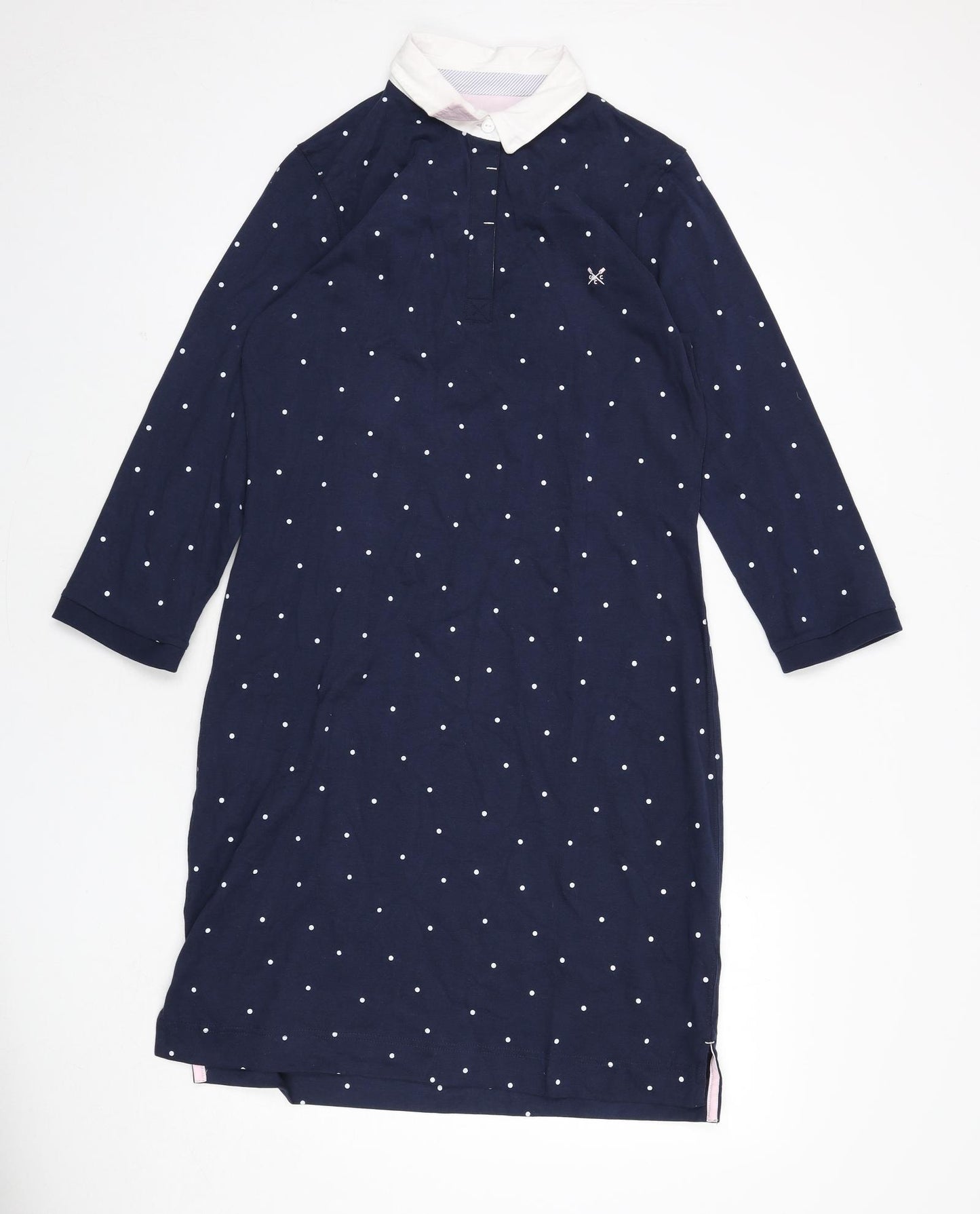 Crew Clothing Womens Blue Polka Dot 100% Cotton A-Line Size 14 Collared Button
