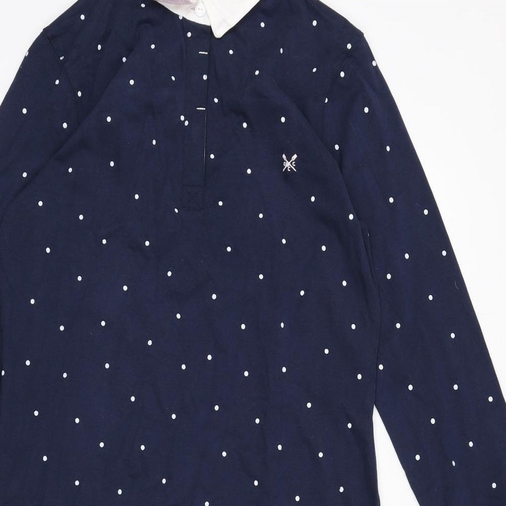Crew Clothing Womens Blue Polka Dot 100% Cotton A-Line Size 14 Collared Button