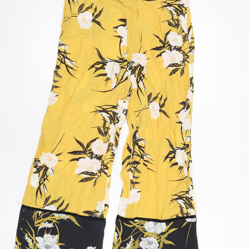 Miss Selfridge Womens Yellow Floral Polyester Trousers Size 10 L23 in Regular Zip