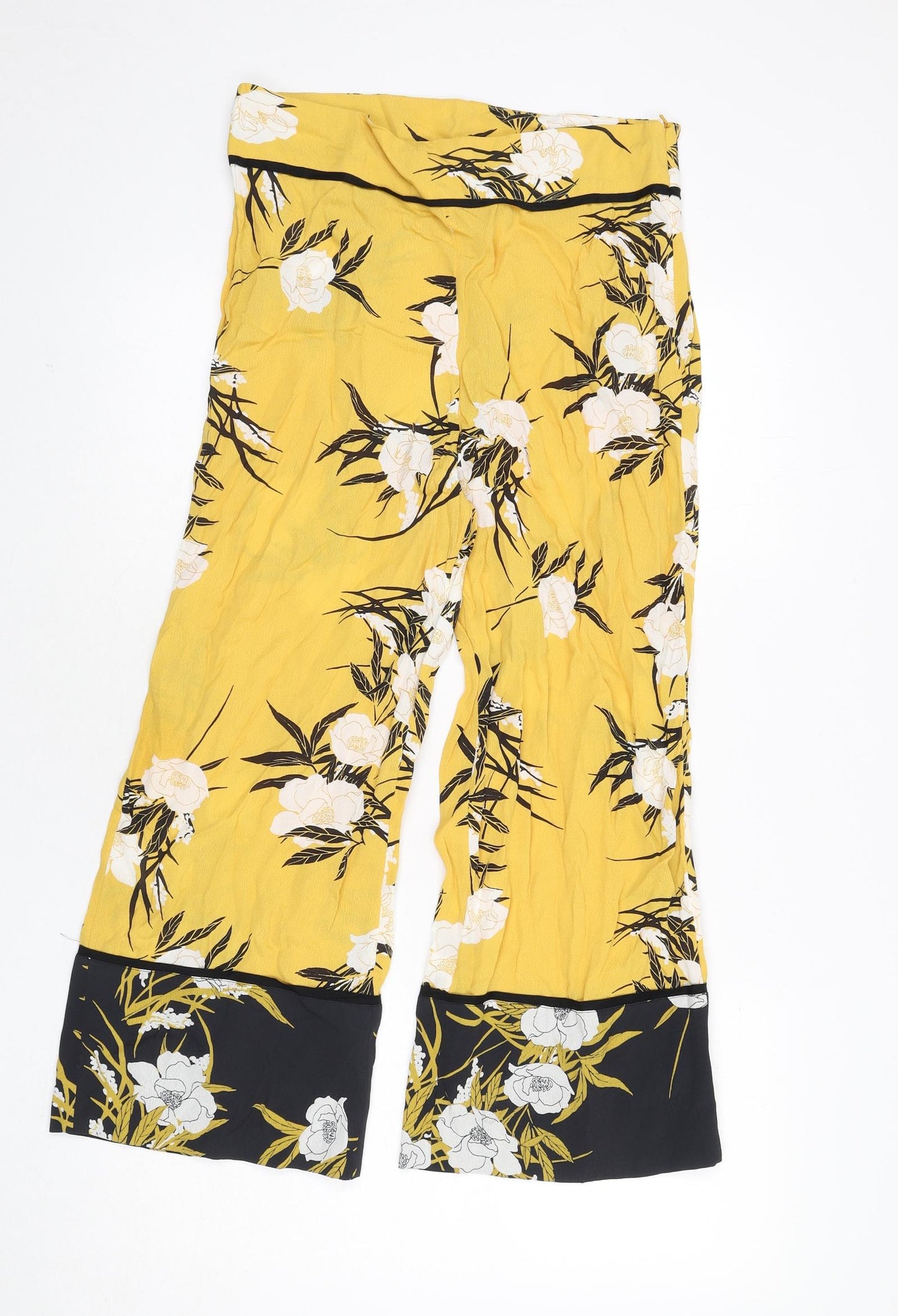 Miss Selfridge Womens Yellow Floral Polyester Trousers Size 10 L23 in Regular Zip