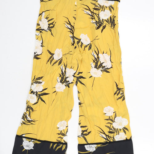 Miss Selfridge Womens Yellow Floral Polyester Trousers Size 10 L23 in Regular Zip