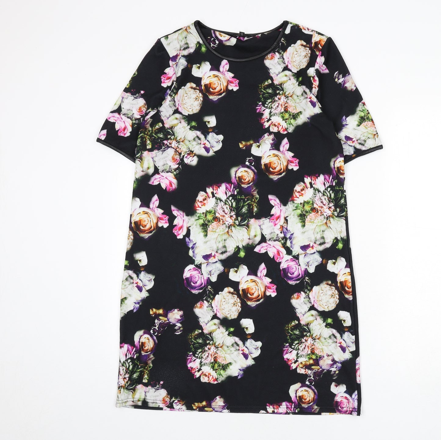 River Island Womens Black Floral Polyester A-Line Size 10 Round Neck Pullover