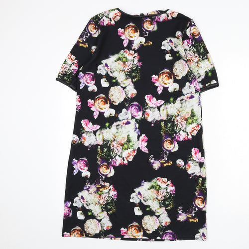 River Island Womens Black Floral Polyester A-Line Size 10 Round Neck Pullover