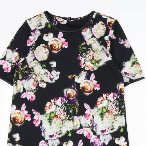 River Island Womens Black Floral Polyester A-Line Size 10 Round Neck Pullover