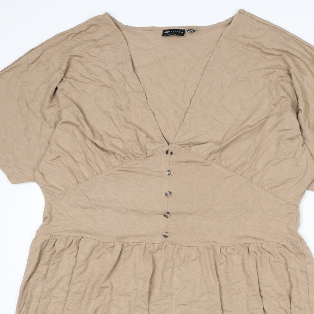 ASOS Womens Beige Viscose A-Line Size 18 V-Neck Pullover