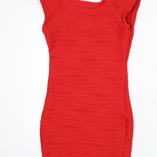 AX Paris Womens Red Striped Polyester Bodycon Size 10 Round Neck Pullover