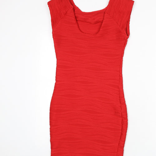 AX Paris Womens Red Striped Polyester Bodycon Size 10 Round Neck Pullover