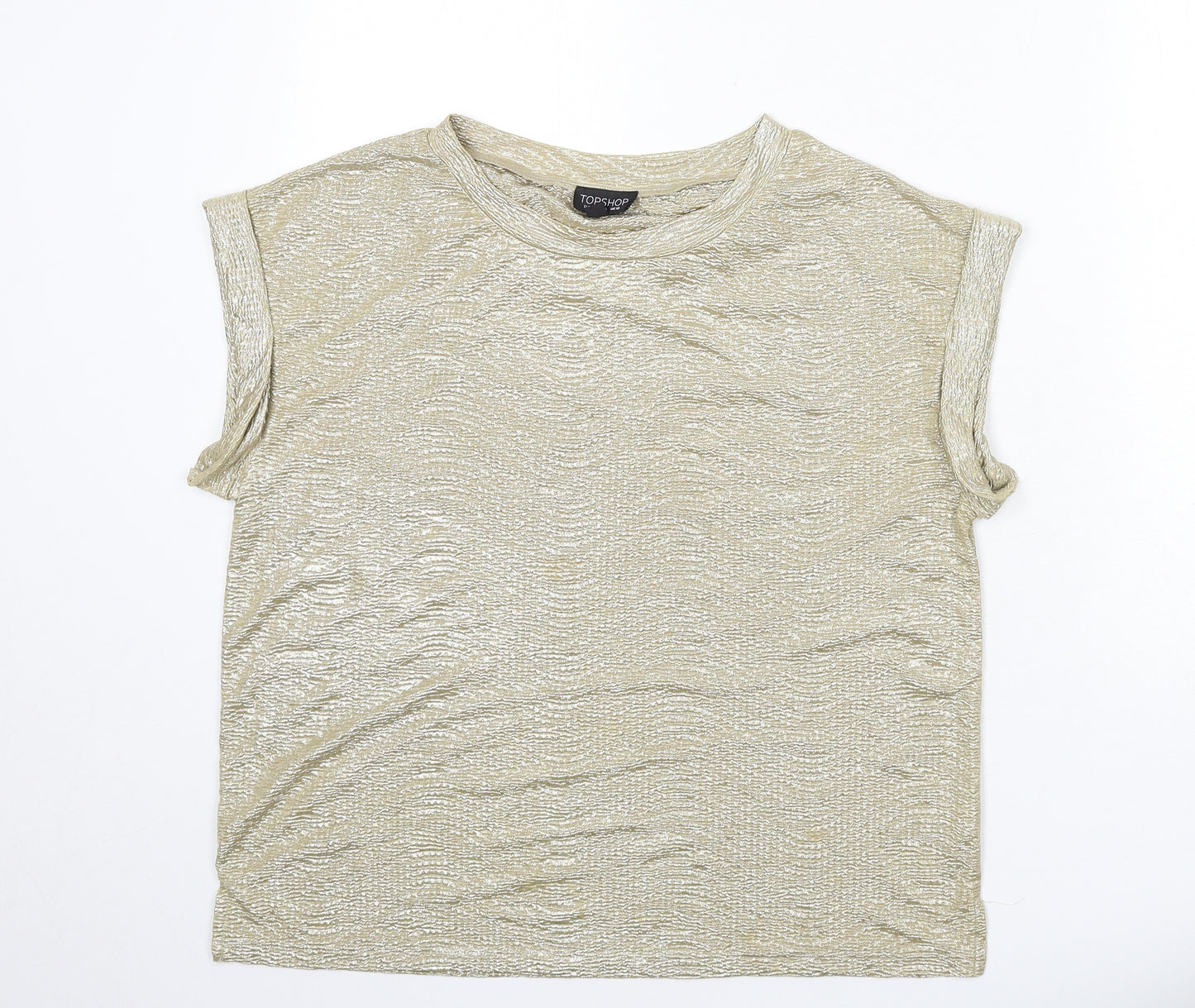 Topshop Womens Gold Polyester Basic T-Shirt Size 10 Round Neck