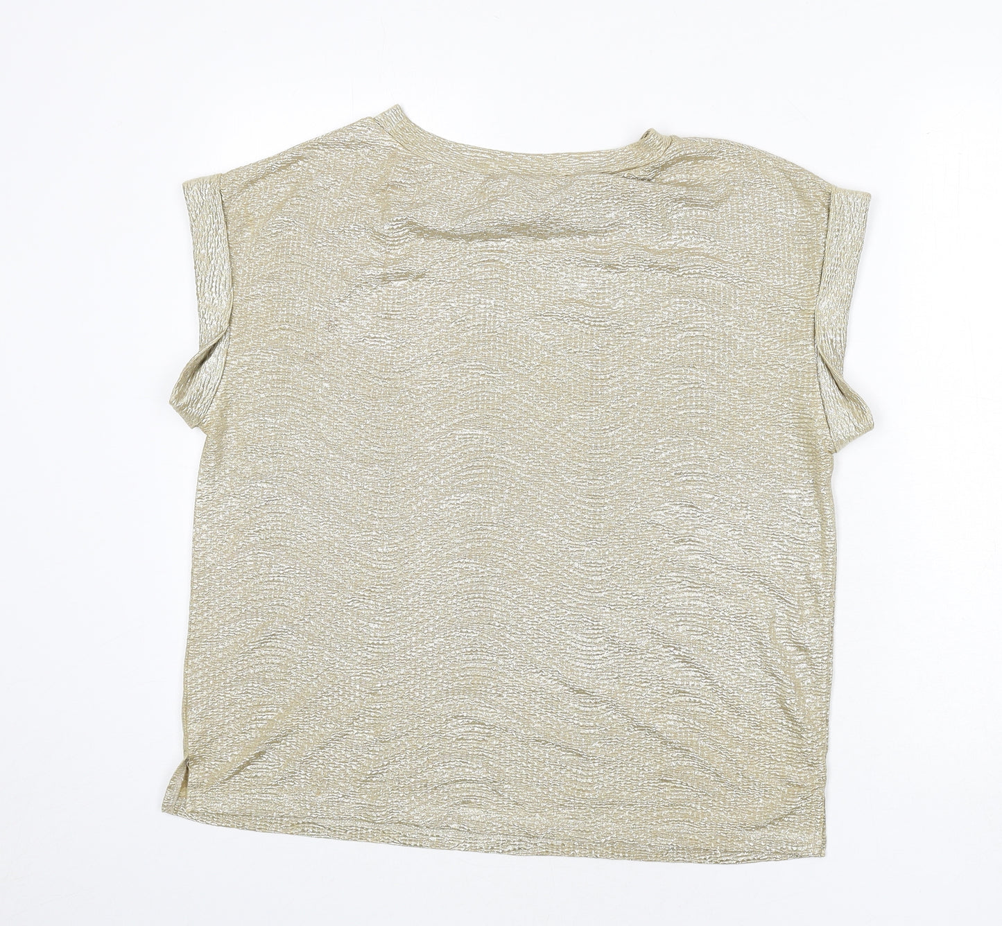 Topshop Womens Gold Polyester Basic T-Shirt Size 10 Round Neck