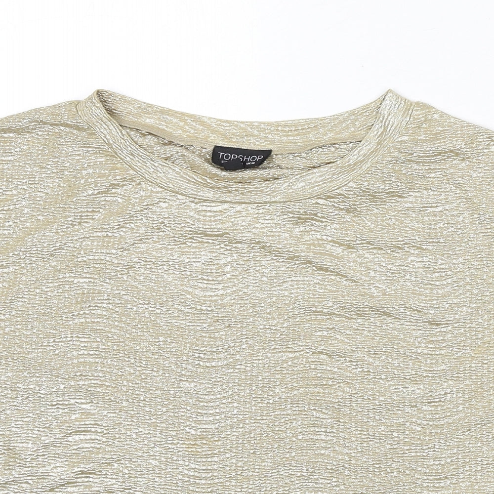 Topshop Womens Gold Polyester Basic T-Shirt Size 10 Round Neck
