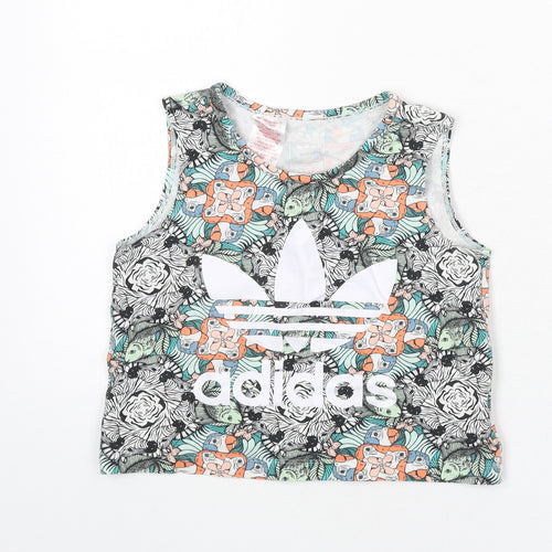 adidas Girls Multicoloured Animal Print Cotton Camisole Tank Size 11-12 Years Round Neck Pullover - Zebras, Parrots, Fish