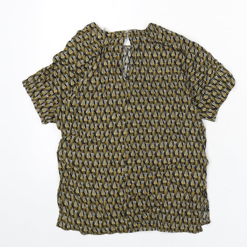 H&M Womens Multicoloured Geometric Viscose Cropped Blouse Size 8 Round Neck